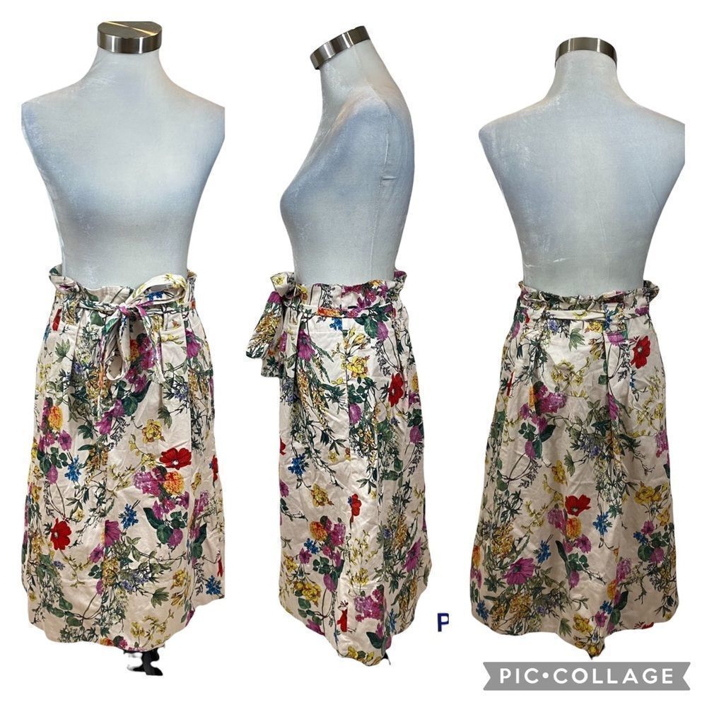 Carolina Belle Ivory Floral Print Midi Length Skirt with Matching Belt Size 12